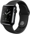 Apple Watch, корпус 38 мм из нержавеющей стали цвета «серый космос», чёрный спортивный ремешок