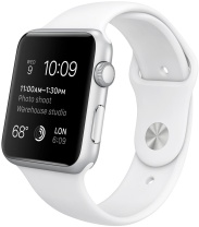 Apple Watch Sport, корпус 42 мм из серебристого алюминия, белый спортивный ремешок