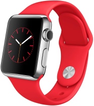 Apple Watch, корпус 38 мм из нержавеющей стали, красный спортивный ремешок