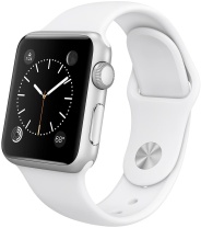 Apple Watch Sport, корпус 38 мм из серебристого алюминия, белый спортивный ремешок