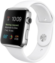 Apple Watch, корпус 42 мм из нержавеющей стали, белый спортивный ремешок