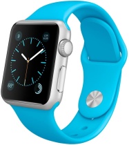 Apple Watch Sport, корпус 38 мм из серебристого алюминия, голубой спортивный ремешок