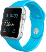 Apple Watch Sport, корпус 42 мм из серебристого алюминия, голубой спортивный ремешок