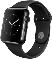 Apple Watch, корпус 42 мм из нержавеющей стали цвета «серый космос», чёрный спортивный ремешок