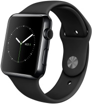 Apple Watch, корпус 42 мм из нержавеющей стали цвета «серый космос», чёрный спортивный ремешок